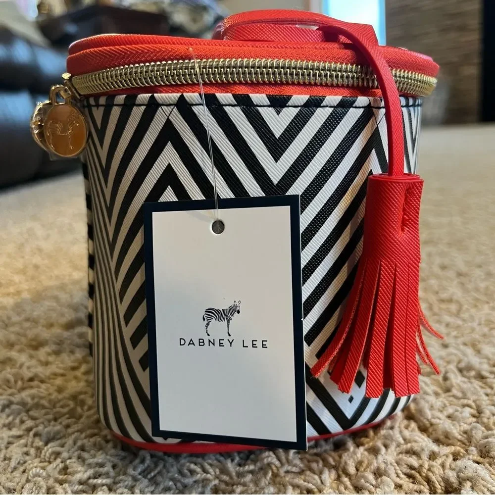 Dabney Lee Travel Weekender Cosmetic Black White Chevron Red Kiss Accessory Bag